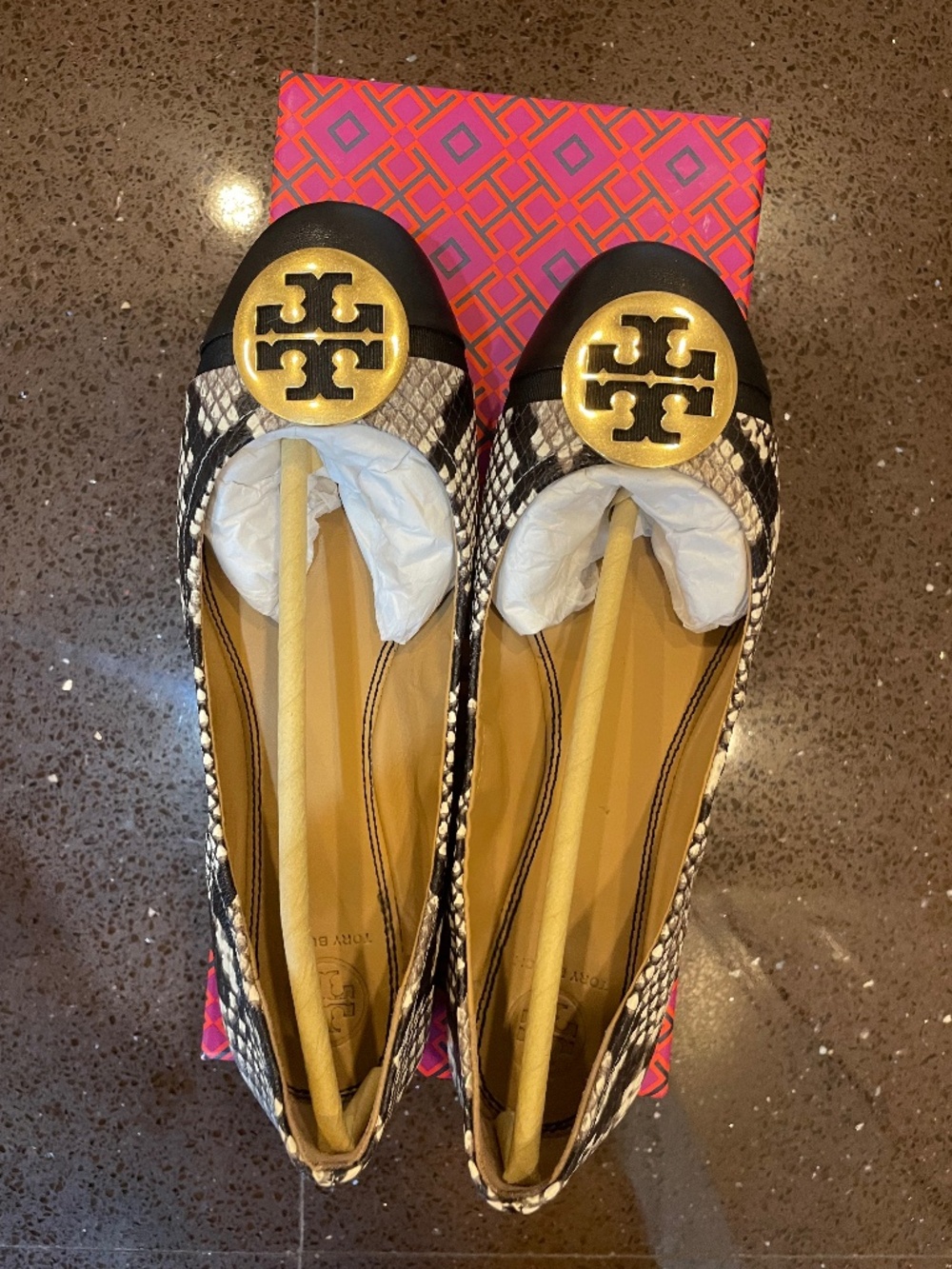 Torry Burch flats size 8 snake leather